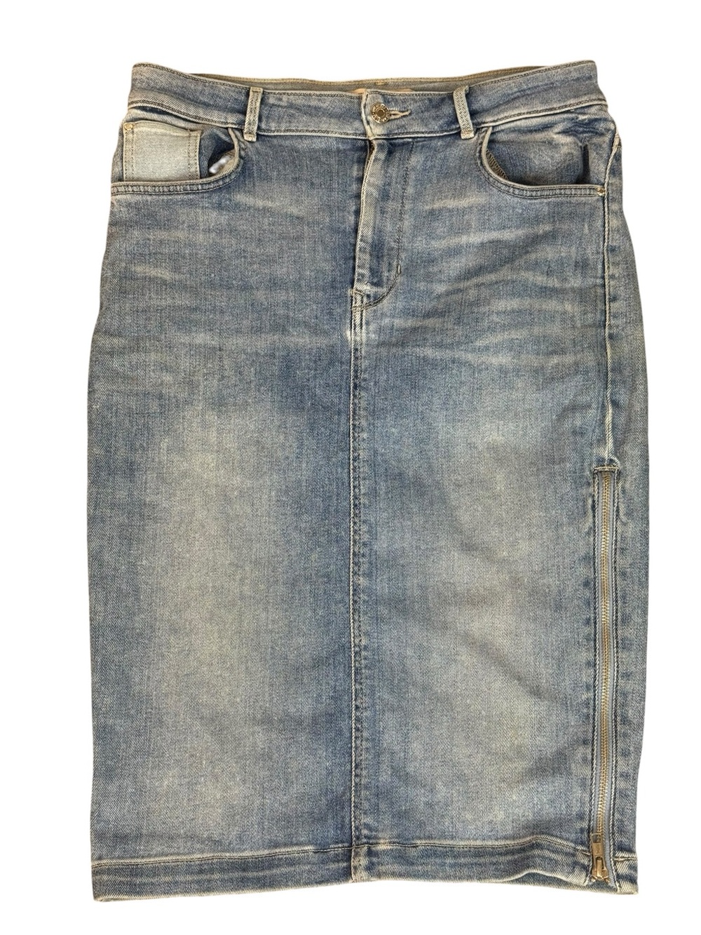 Guess Y2K denim midi skirt 27 blue side zip pencil vintage wash moto streetwear